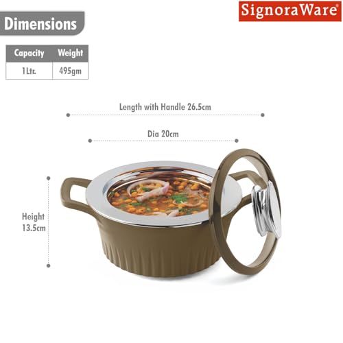 Image of SignoraWare Master Lock BPA Free Plastic Casserole with Glass Lid | Airtight & Leakproof | Microwave Safe | Perfect for Home, Kitchen & Gifting | Ideal for Storing & Serving Hot Meals (1 Ltr |Brown)