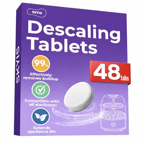 Skyis 48 Descaling Tablets Baby Bottle Washer Cleaner Tablets Compatible with Baby Bottle Washers Baby Bottle Sterilizers Warmers and Formula Makers Effective Cleaner for Limescale and Residue