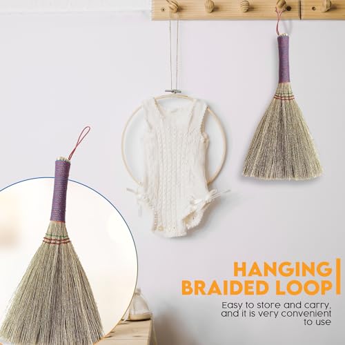 Image of Handmade Bamboo Grass Broom with Nylon Thread Handle - Angled Bristles for Sweeping Debris & Dust - Perfect for Carpet, Cobwebs & Dusting - Compact & Portable Cleaning Essential - 11 Inch