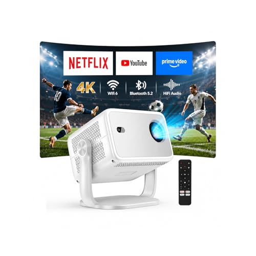 Image of Outdoor Projector with Netflix Built-in, 4K Support Smart Projector 3500 Brightness with WiFi and Bluetooth, Auto Focus & Keystone, 360Rotatable Stand Portable Movie Projectors for Home Theater