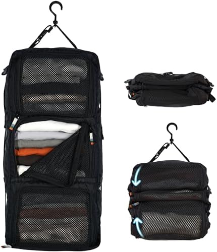 TRAVEL DUDE Hanging Packing Cube mit Kompression aus recycelten Plastikflaschen, Hängende Packwürfel für Rucksack, Reise Regal, Tragbare Packtaschen als Koffer Organizer und Zubehö
