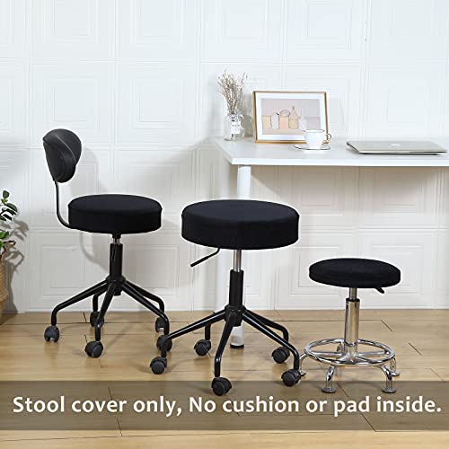 Image of SINOSSO Round Vanity Bench Covers Set of 4, Dia.(13 inch- 15.5 inch) Super Soft Velvet Stretch Washable Bar Stool Slipcover Seat Protector, (Round, Black, 4 Counts)
