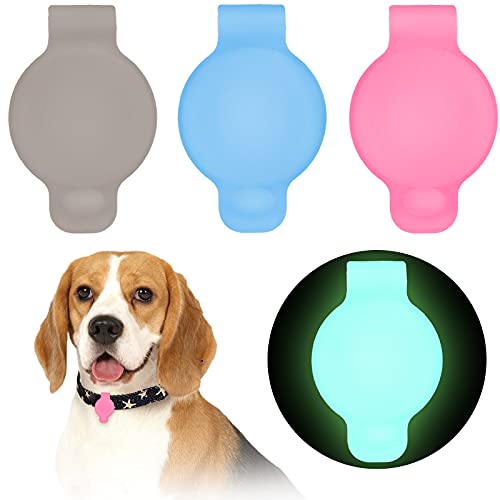 GABraden 3 Pack Protective Case for Airtag Tracker Holder Compatible with Airtag Dog Collar Glow Adjustable GPS Tracking Dog Cat Accessories Anti-Lost Locato(Luminous Green+Blue+Pink)
