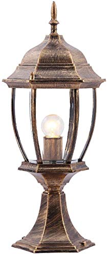 Image of Outdoor Retro Pedestal Lamp Bronze E27 Aluminum and Glass Column Light Waterproof IP55 Patio Garden Villa Door Pillar Table Lighting 16 * 40Cm