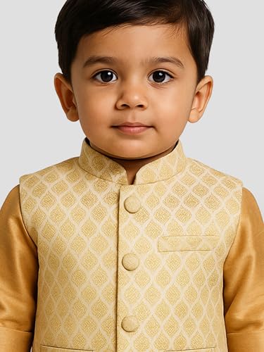 Image of JBN Creation Boys' Silk Blend Nehru Jacket || Banarasi Brocade Woven Jacquard Modi /Nehru Jacket || Ethnic Wear for Festivals, Weddings