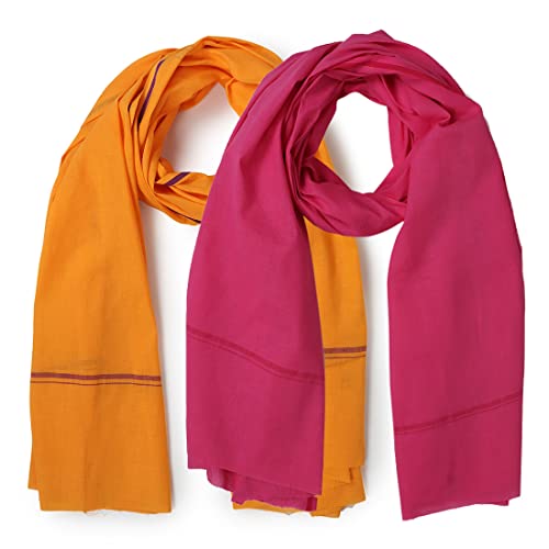 Image of Cotton Skin Friendly Summer Shrink Proof Bath Towel Pure Cotton Gamcha Soft 100% for Men Boys All Purpose Living Handloom (Pink-Mustard Pack of 2)