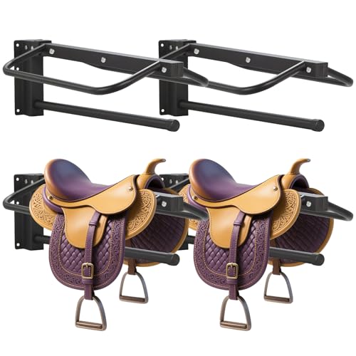 Sidasu 4 Pack Saddle Rack with Pad Bar,Heavy Duty Wall Mounted Saddle Rack, Saddle Stand Detachable for Western Style Saddles,Horse Tack Storage,Black