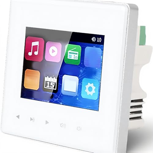 PUSOKEI Wall Mount Music Amplifier, 2.8 inch Smart Ceiling Speaker Background Music Controller with HD Touch Screen, Bluetooth, FM Radio, Timer and Multi Format Support