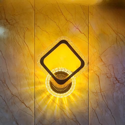 Image of GreyWings Golden LED Wall Light for Home, 3 Color Modes, Warm White, Cool White, Natural White, Modern Acrylic Crystal Wall Lamp for Bedroom, Living Room, Pack of 1