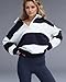 SHBECYDE Women Striped Color Block Polo Sweatshirt Lapel Collared Long Sleeve Oversized Rugby Shirt 2025 Trendy Fall Clothes White-Blue