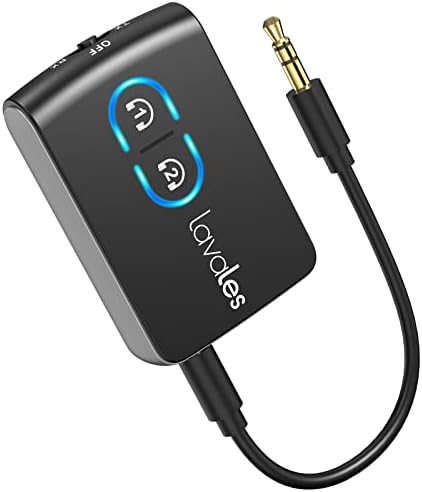 Lavales Bluetooth 5.3 Transmitter Receiver for in-Flight TV to 2 AirPods/Headphones, Bluetooth Adapter for 3.5mm Jacks on Airplane, AptX Adaptive/Low Latency for TV/PC/Gym/Cars
