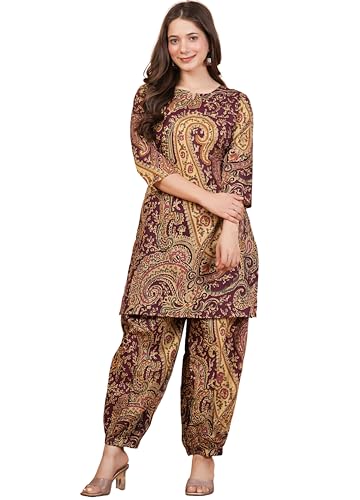 Image of rytras Women Woman Pure Cotton Printed A-Line Kurta Sets with Palazzos|Kurti Set for Woman|Cord Set for Women Cotton