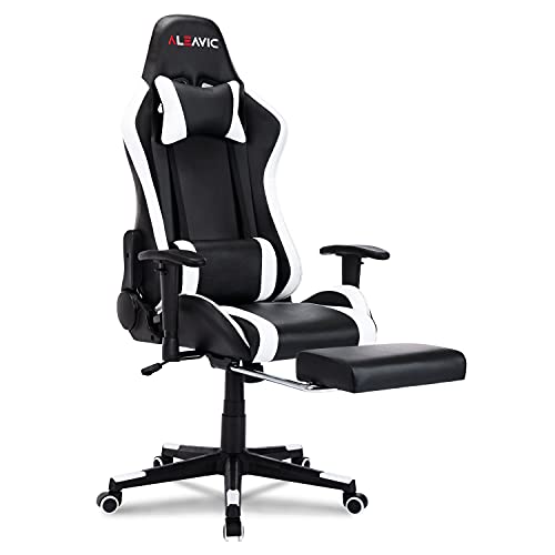 ALEAVIC-Silla-Gamer-Silla-Gaming-de-Respaldo-Alto-Silla-Ergonomica-de-Oficina-con-Reposapies-RetractilBlanco