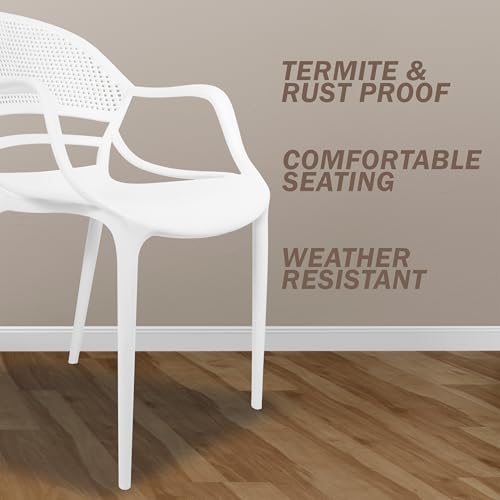 Image of DIYA Sunset Designer Plastic Chair for Dining Table & Home | Comfortable Arm Chair for Living Room & Balcony | Durable PP Body, 1-Year Warranty - Pack of 4 (White)