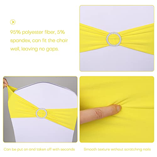 100PCS Wedding Chair Decorations Stretch Chair Bows and Sashes for Party Ceremony Reception Banquet Spandex Chair Covers slipcovers (100, Yellow) - Thumbnail 2