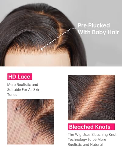 MEGALOOK 13x4 HD Lace Front Wigs Bob Wig Human Hair For Black Woman Upgraded Pre Plucked Bleached Tiny Knots Wig 200% Brazilian Virgin Human Hair Natural Black Color 10 Inch - Image 4