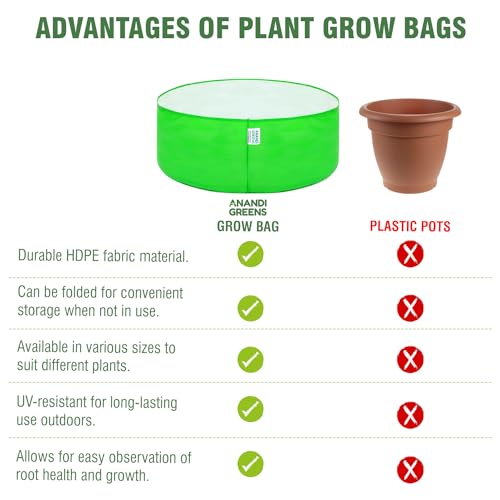 Image of Anandi Green's Premium HDPE Uv Protected 260 GSM Round Green Colour Plant Grow Bag Suitable for Terrace and Vegetable Gardening Size15X9 INCH Pack of 8 Grow Bag