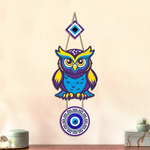 Image of Artvibes Colorful Owl Evil Eye Wall Hanging for Home Entrance | Nazar Battu MDF Wall Decor | Vastu Wall Art for Living Room | Office | Hallway | Main Door | Housewarming & Festival Gift (WH 8521N)