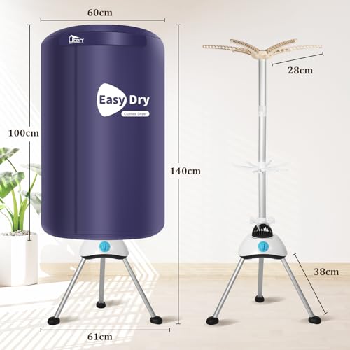 Wäschetrockner Elektrisch, 1000W Wärmepumpentrockner, Trockner Wäschetrockner mit Time, 2-lagiger Beheizter Wäschetrockner, für die Waschküche der Wohnung zu Hause, 140cm-Navy Blau