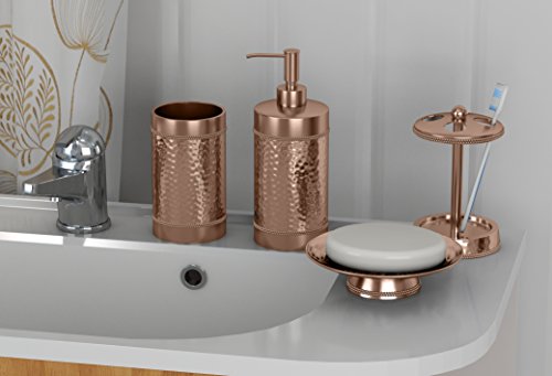 nu steel Hudson Copper finish Bath Accessory Set for Countertop, 4 pcs Luxury Ensemble-Soap Dish, Toothbrush Holder, Tumbler, soap Pump
