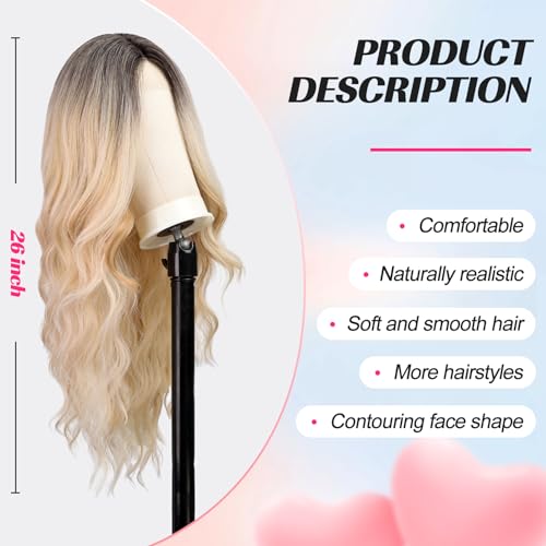 EMMOR Long Mixed Blonde And Bleach Blonde Wavy Wig for Women Lace Front Wigs Natural Looking 26 Inch Middle Part Curly Wig Heat Resistant Synthetic Wigs for Daily Party Use - Image 2