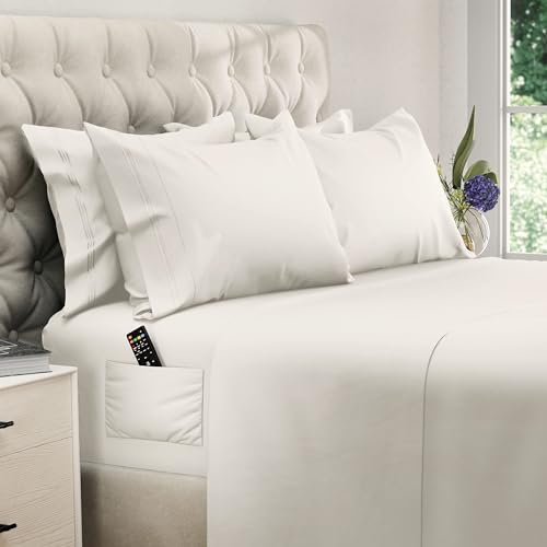 Image of DREAMCARE Full Size Sheets - 6 pcs Breathable Cooling Sheets Full Size Bed | up to 15 inch Deep Pocket Full Sheet Set with Side Pockets - Extra Soft Full Size Bed Sheets - Hotel Luxury Bed Sheets - Ivory