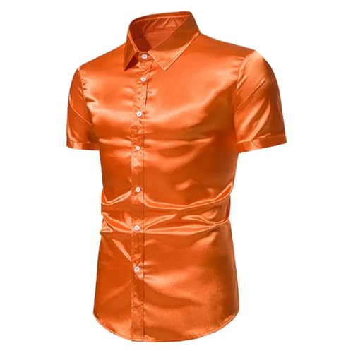 Vsadsau Men's Satin Shirt Short Sleeve Button Down Solid Color Tuxedo Business Slim Wedding Shirts2