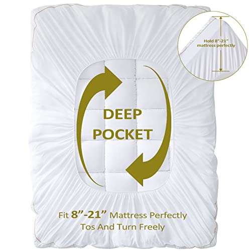 Toptopper Mattress Topper Queen Size, Cooling Mattress Pad Cover For Hot Sleepers, Extra Thick 5D Snow Down Alternative Overfilled Plush Pillow Top With 8-21 Inch Deep Pocket - 60"X80" White #TOP6