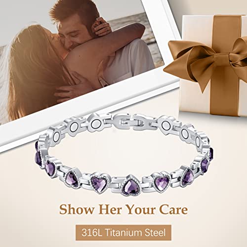 Feraco Magnetic Bracelet For Women Titanium Steel Magnetic Bracelet With Neodymium Magnets & Sparkling Crystals, Christmas Jewelry Gifts (Purple) #TOP3