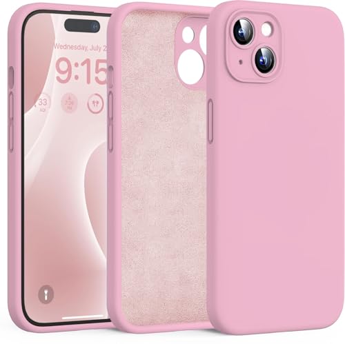 Image of DIZORO Compatible for iPhone 15 Plus Case 6.7, Slim Liquid Silicone Case 3 Layers Full Covered Soft Gel Rubber Phone Case Protective Cover - Baby Pink