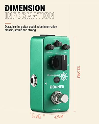 Donner Reverb pedał gitarowy, czasownik, kwadratowy, cyfrowy pogłos, 7 trybów, pokój, korytarz, kościół, wiosna, talerz, studio, mod, True Bypass