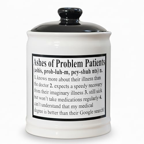 Product Image of the Cottage Creek 'Ashes of Problem Patients' Funny Ceramic Jar for Doctors, Nurses, and Medical Staff | Unique Gag Gift, Stocking Stuffers, Office Desk Decor & Humorous Home Accessory