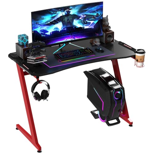 Image of HOMCOM 122 x 66 cm Gaming Desk Headphone Hook Cup Holder Black and Red