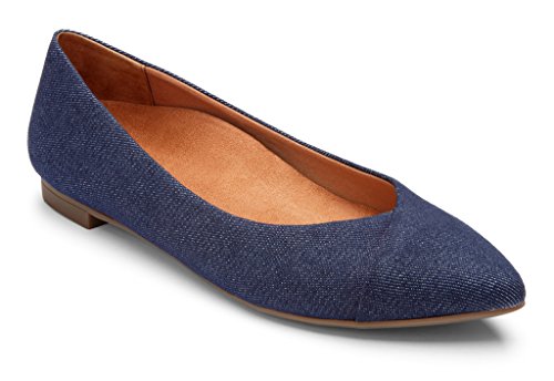 Vionic Women’s Caballo Ballet Flat – Ladies Dress Shoes with Concealed Orthotic Support - Leather- Denim 6W