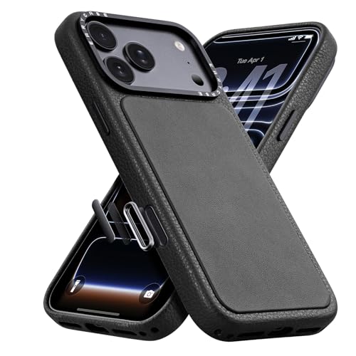 OATSBASF Leather Case for iPhone 18 & 17 Pro Max, Shockproof Cover Black | MagSafe Compatible, Precise Camera Control Access, Premium Metal Camera Bezel, Heavy-duty Drop Protective Phone Case