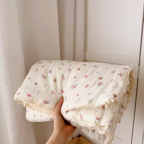 BuLuTu Pink Floral Kids Blanket for Todder/Twin Bed Muslin Cotton Comforter for Girls Boys, Soft Breathable Quilted Blanket Cute Sheep Pattern Toddler Quilt for All Seasons, 60x80 Inches by BuLuTu - Image 2
