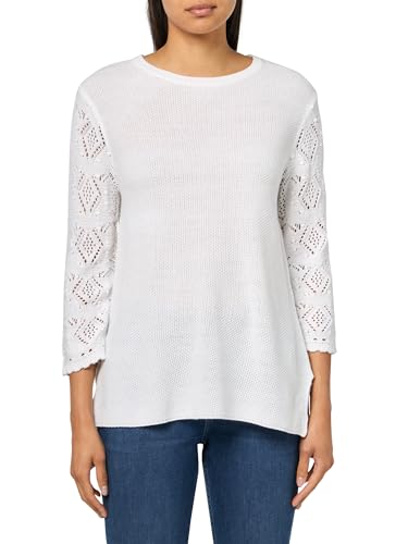Three Quarters Sleeves Drop Shoulder Bateau Neck Sweater Top, White, M
