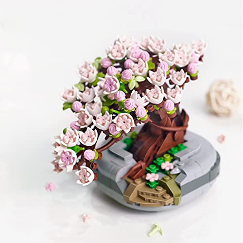 Tosbes Sakura Baum Bausteine, 426+ Stück Verfärbt Topfpflanzen Modell Bausatz, Kreative Bonsai Blume, Botanik Kollektion… – Bild 4
