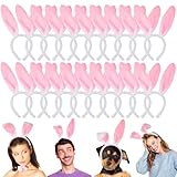 Jutom 24 Pcs Bunny Ears Headband Cute Plush Rabbit Ears Cosplay Bunny Costume for Adults Halloween Party Favors(Pink)