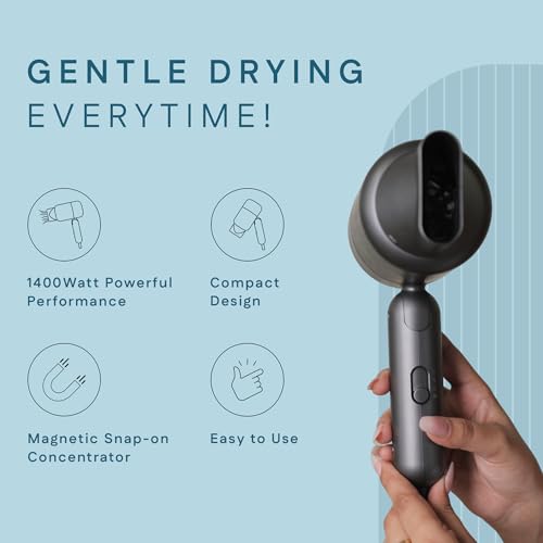 Image of WINSTON Ionic Foldable Hair Dryer - 1400W | Compact, Foldable, and Damage-Free Drying Blow Dryer with Low Noise & Overheat Protection - 1 Year Warranty (Grey)