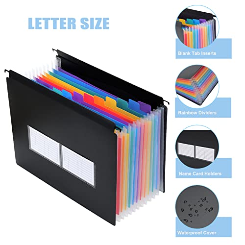 Eoout Plastic Expanding Hanging File Folders, 13 Pockets Expanding File Folders, Letter/A4 Size Large Capacity, Multi-Color Tabs, For Filing Cabinet #TOP2