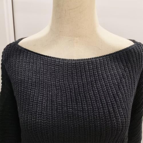 Image of Crew Neck Long Sleeve Sweater Mini Dress, Casual Knit Dress | Soft acrylic sweater mini with crew neck and long sleeves, cozy for winter, work, holidays and daily wear