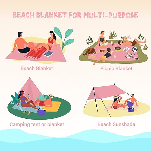 Aroveea Beach Blanket Waterproof Sandproof 1-7 Adult Oversized 78 '' × 81 '' Lightweight Durable Compact Sand Free Beach Mat for Travel Camping Hiking Picnic Blanket Extra Large
