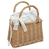 Quadratische Korbtasche mit Schleife, Top-Griff-Rattan-Tasche mit Stofffutter, gewebte...