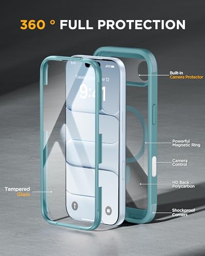 Image of Miracase Magnetic for iPhone Air Case 6.5 inch [Compatible with MagSafe] Full-Body Phone Case with Built-in Glass Screen Protector & Camera Control,Drop Proof iPhone 17 Air Case Cover, Green