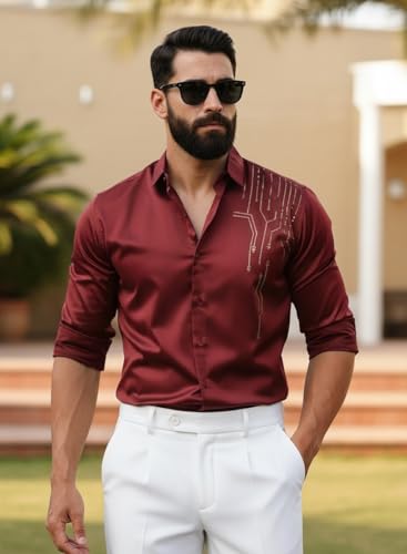 Image of IndoPrimo Men's Stylish Satin Shirt for Party, Formal, Daily and Casual Wear Full Sleeve Shirt for Men