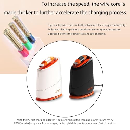 Image of Black Desktop Retractable Single Pull Fast Charging Cable USB-C to Lightning - Tangle-Free 1.2m iPhon Charger for iPhon 14 /13 /12 & Earlier | MFi Fast Charging