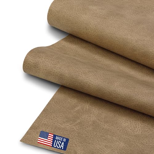 Faux Leather Fabric, Thick Durable Synthetic Repholstery Leather Vinyl, Soft Touch Distressed DIY and Craft Material - Individual 1 Foot Cut 12"x54" (Toast)