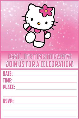 Set of 30 Cute Pink Cat Inspired Happy Birthday Invitation Cards – Lightweight (230g), Postcard Style Invites for the Perfect Party Pack