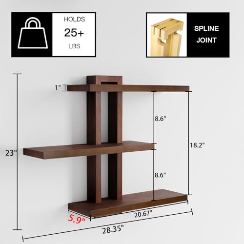yaqew Variable Wood Floating Shelves Set of 3, Wall Cube Shelves 28.35" Max, Wall Shelves for Living Room Bathroom Bedroom - Light Walnut Color - 28.35" x 23" x 5.9" Max - Image 4